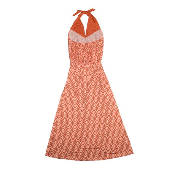MUD PIE NEW $79 Leighton 3-Way Halter Maxi Dress Orange White Geometric Small - Picture 2 of 5